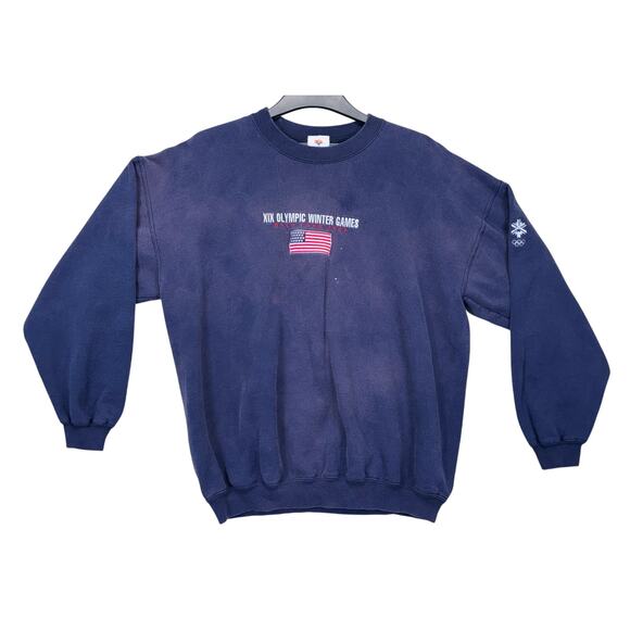 Salt Lake 2002 Winter Olympics Crewneck Sweatshirt Navy XL Faded - Picture 1 of 16